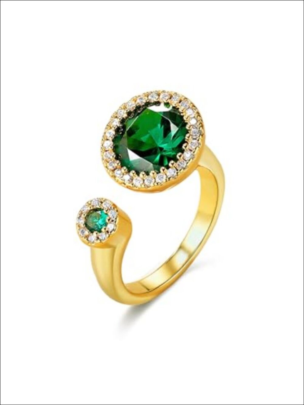 18K Gold Plated Adjustable Open Ring Simulated Emerald CZ Statement